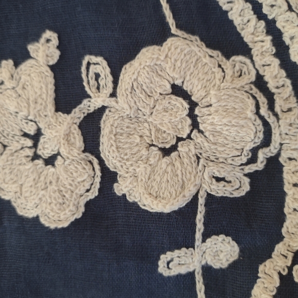 Infinity Scarf, with cream raised appliques on a navy background - Picture 3 of 6